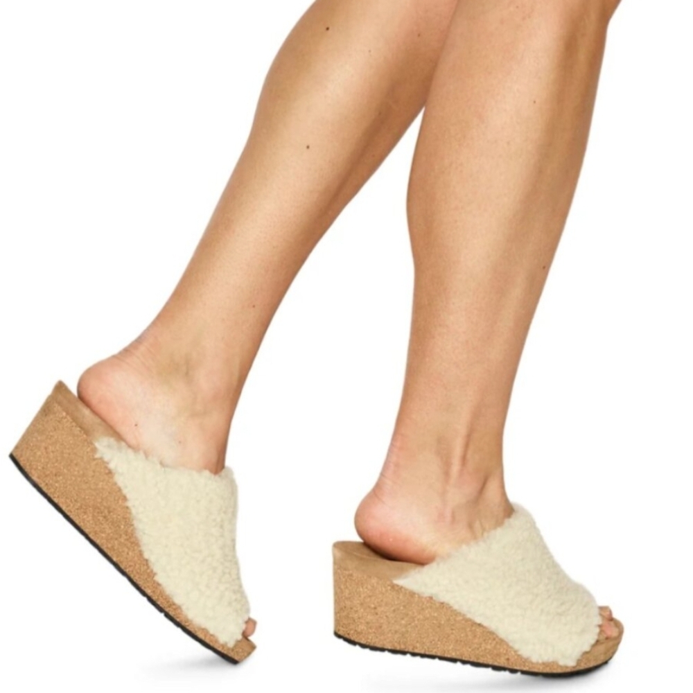 NWT BIRKENSTOCK Papillio Shearling Namica Teddy Footbed Wedge Sandals 7 38
